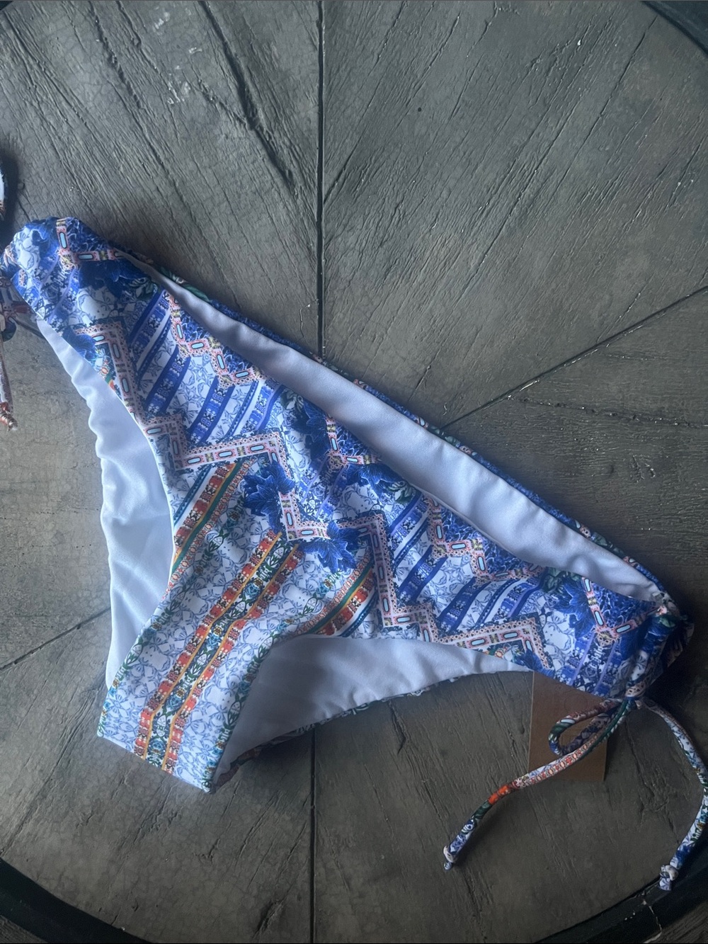 Rachel Blue Multicolor Geometric Tie-Side Bikini Bottom